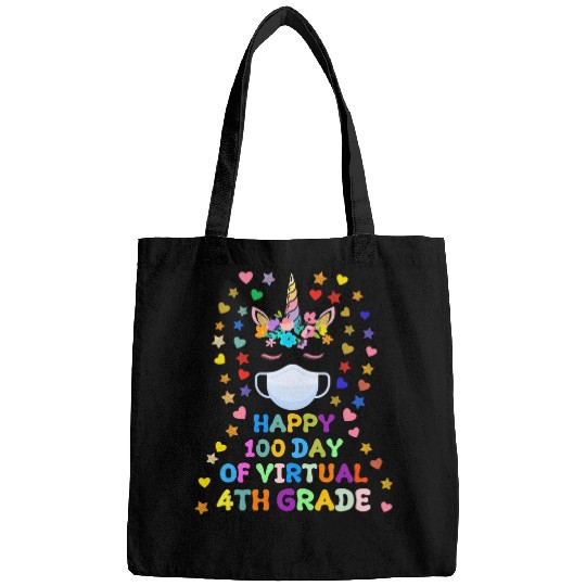 Happy 100 Days Of Virtual 4th Grade Teacher Student Unicorn Bags
