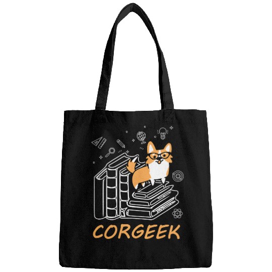 Funny Corgi Geek Corgeek Book Lovers Gift design Bags