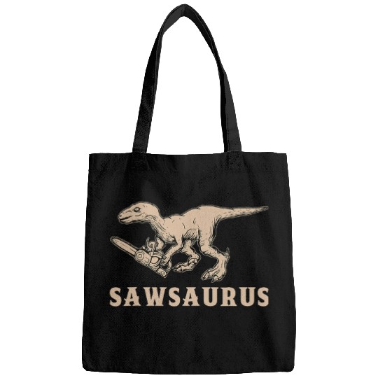 Sawsaurus Woodworker Dinosaur Fun Lumberjack Chainsaw Logger Bags