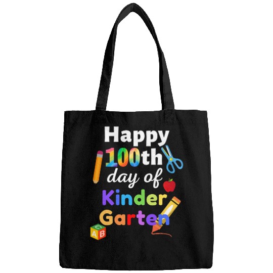 Happy 100th day of Kindergarten Teacher Student tee Bags