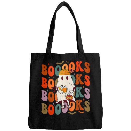booooks groovy cute ghosts book reading halloween 2 Bags