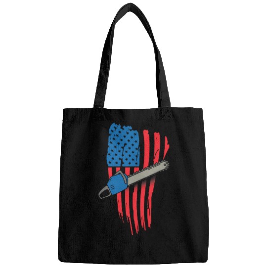 US Flag Chainsaw Patriotic Arborist Gifts Tree Surgeon Bags