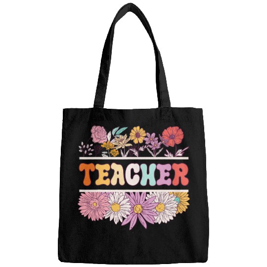 Spring Teacher Retro Teacher Groovy Wildflowers for Women Bags