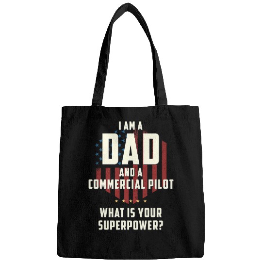 Funny Dad Commercial Pilot Superpower Fathers Day Bags