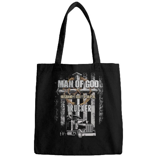 Man of God Husband Dad Papa Trucker Christian Cross US Flag Bags