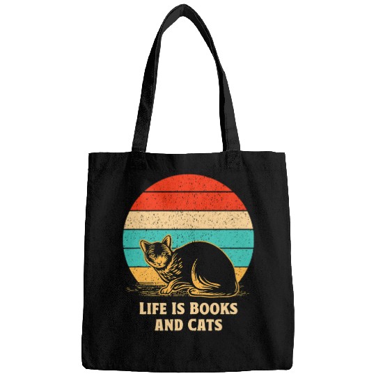 Life Is Books and Cats Book Lover Cat Mom Bookworm Cat Dad 3 Bags