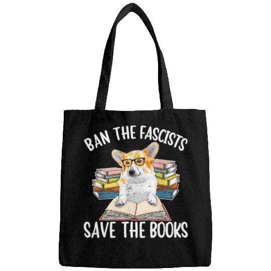 Ban The Fascists Save The Books Funny Corgi Dog Book Graphic Bags