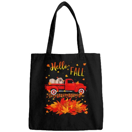pekingese dog leaf fall autumn red truck lover Bags