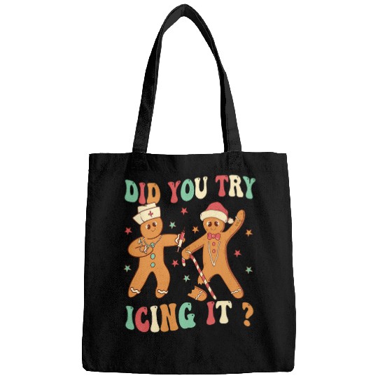 Funny Christmas nurses Gingerbread Man Did You Try Icing It Bags