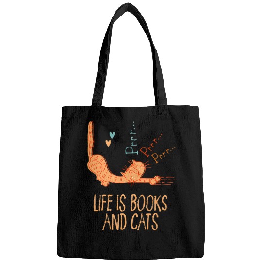 Life is Books and Cats Book Lover Cat Mom Bookworm Cat Dad 2 Bags