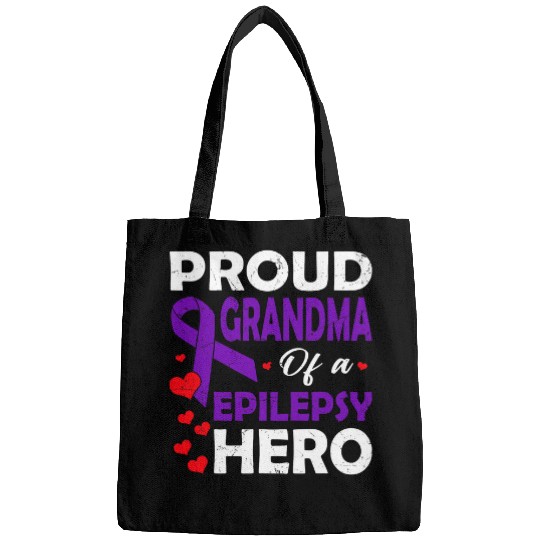 Proud Grandma Of A Epilepsy Hero Warrior Purple Ribbon Bags