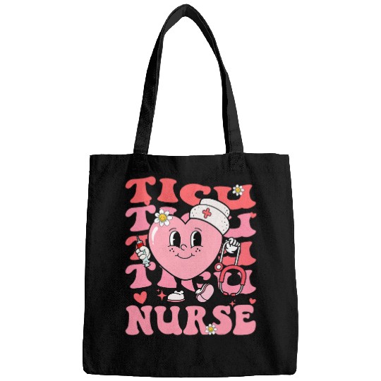 Groovy TICU nurses Funny Valentines Day Trauma ICU nurses Bags