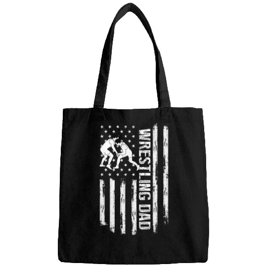 Funny Fathers Day Distressed American Flag Wrestling Dad Bags