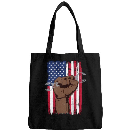 Proud Skilled black african american worker labor day Bags