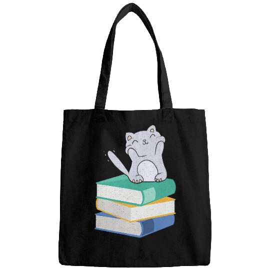 Book Cute Kawaii Cat Distressed Bookworm Reader Introvert Bags