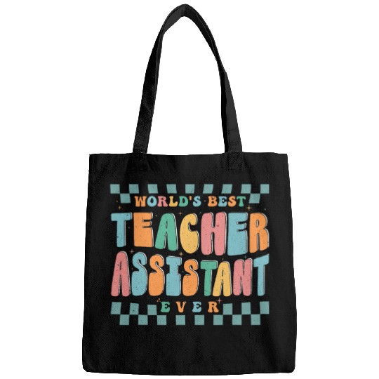 Worlds bests Teacher Assistant School goovy colorful Bags
