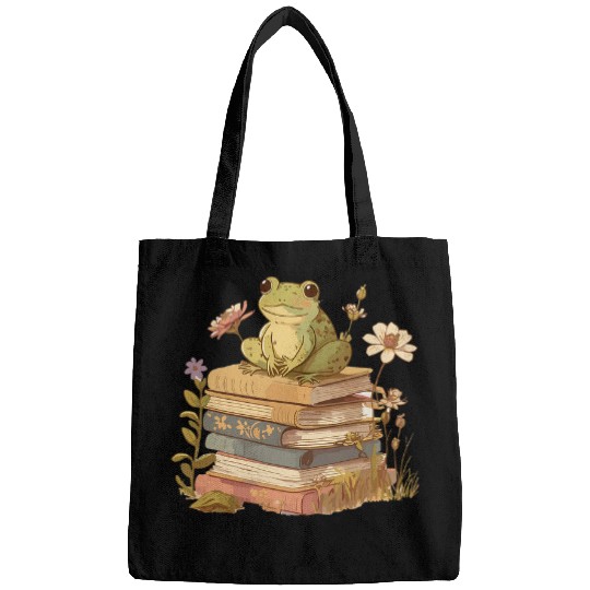 Cottagecore Aesthetic Frog Reading Book Mushroom Lover 4 Bags