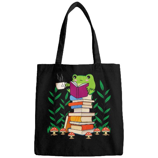 Cottagecore Aesthetic Kawaii Frog Reading Book Bookworm Bags