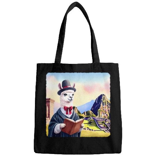 Llama Reading Andean Book In Mountains Scholar Culture Bags