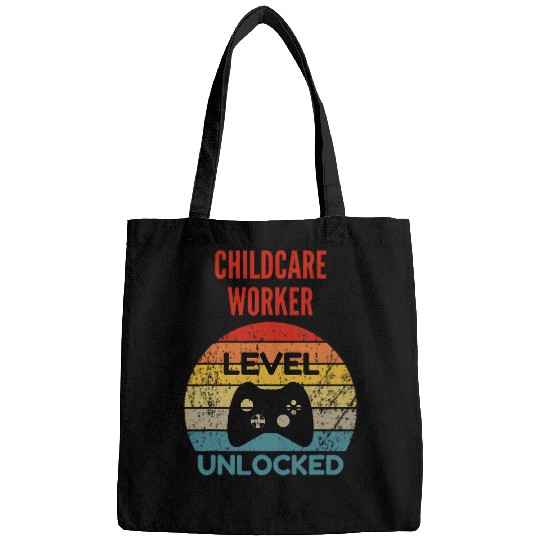 Childcare Worker Level Unlocked Gamer Gift For Starting Ne Bags