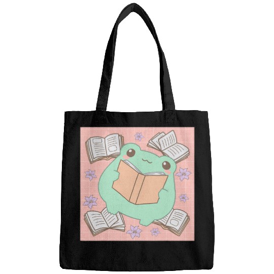 Cottagecore Aesthetic Kawaii Frog Book Frogcore Bags