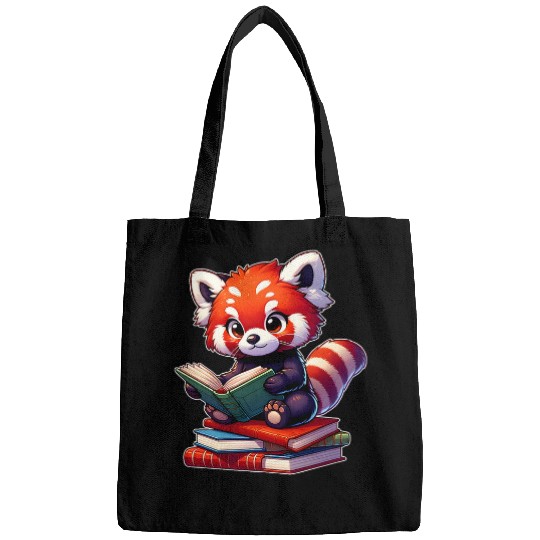 Funny red panda reading Bookworm Book Lovers Bags
