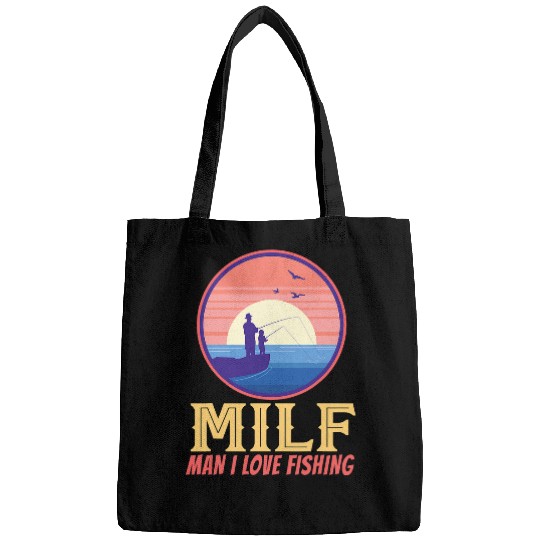 Man I Love Fishing Sunset Son Dad Camping Summer Boat Fish Bags