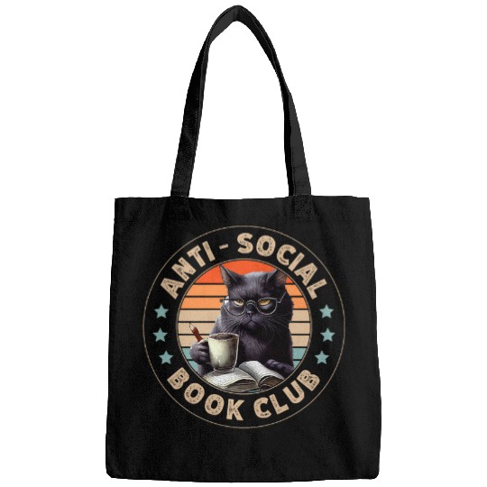 Funny Sarcastic antis Social Book Club Cat Coffee Book Lover Bags