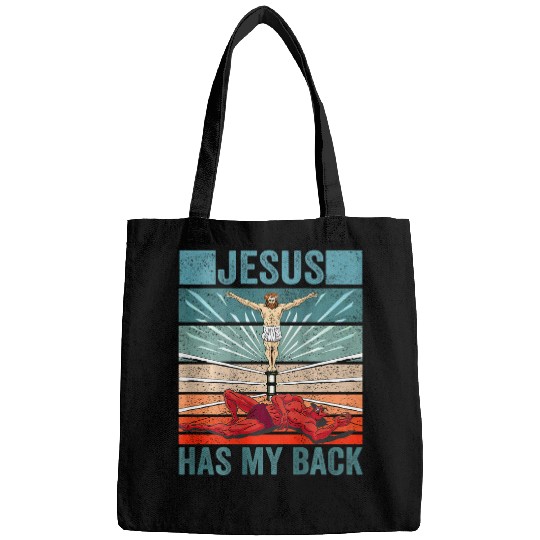 Wrestler Costume Devil Jesus Has My BACK PRINT Christian Bags