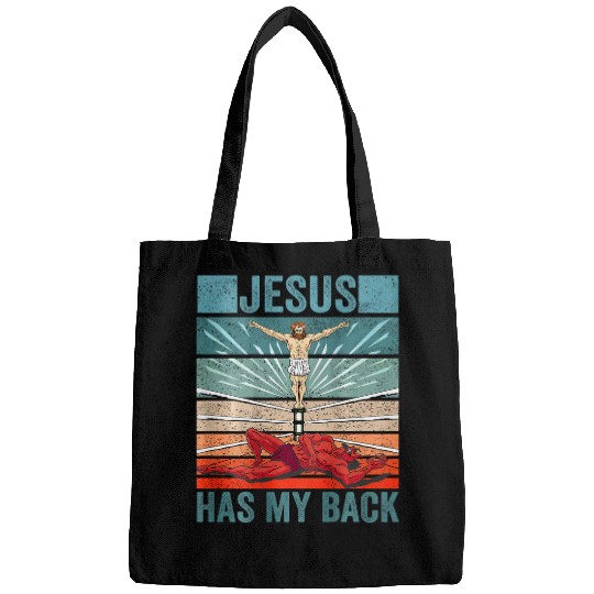 Wrestler Costume Devil Jesus Has My BACK PRINT Christian Bags