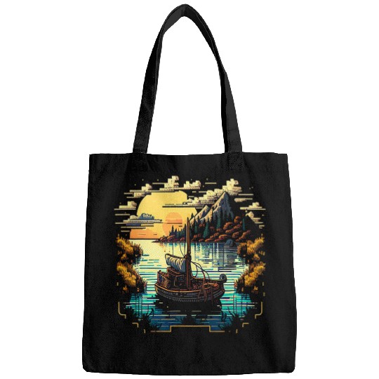 Im an angler with a boat and go fishing pixel art 1 Bags