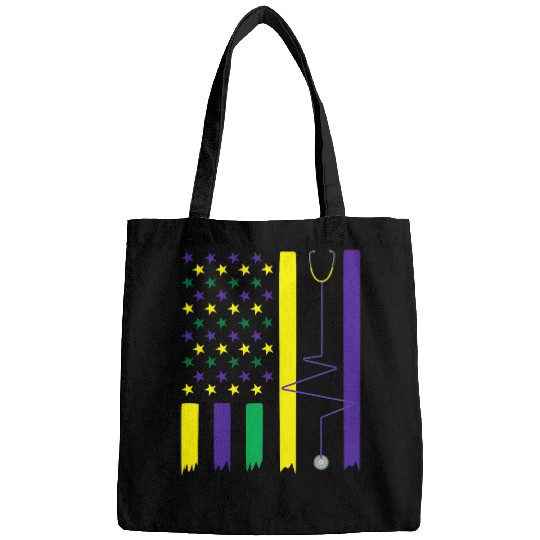 Mardi Gras US Flag Stethoscope Parade nurses Nursing Bags