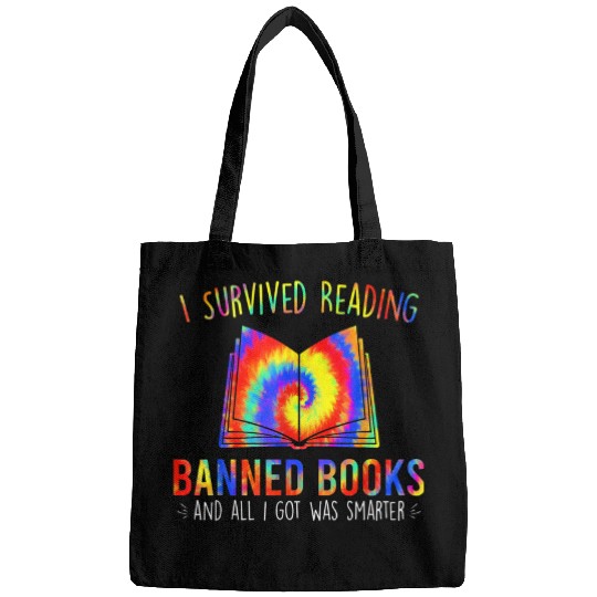 I Survived Reading Banned Books Tie Dye Book Lover Bags