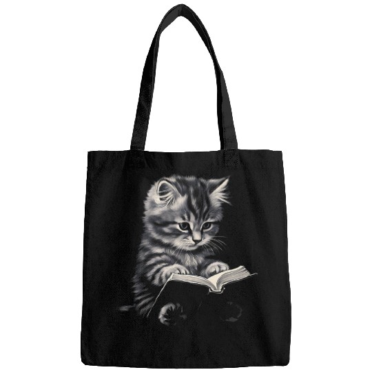 Cute Cat Reading Book Teacher Librarian Cat Lover Book Club Bags
