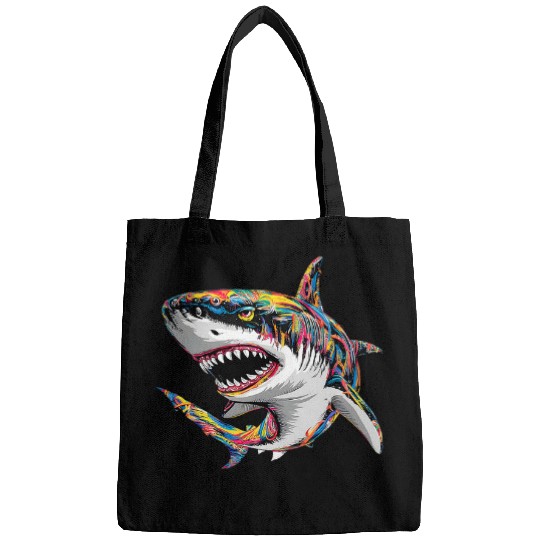 Cool Retro Shark in Sunglasses 70s 80s 90s Funny Shark Bags