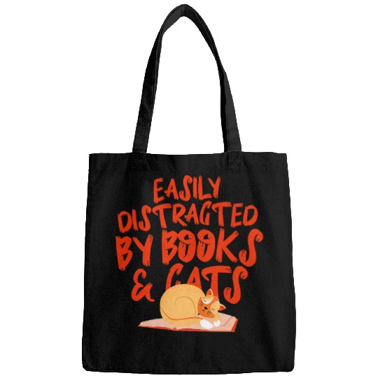 Easily Distracted by Books Cats Cat Book Lover Bags