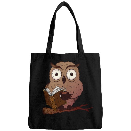 Owl reading a book with coffee Owl Bird Lover Bags