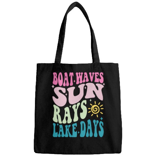 Boat Waves Sun Rays Lake Days Retro Summer Vacation Family Bags