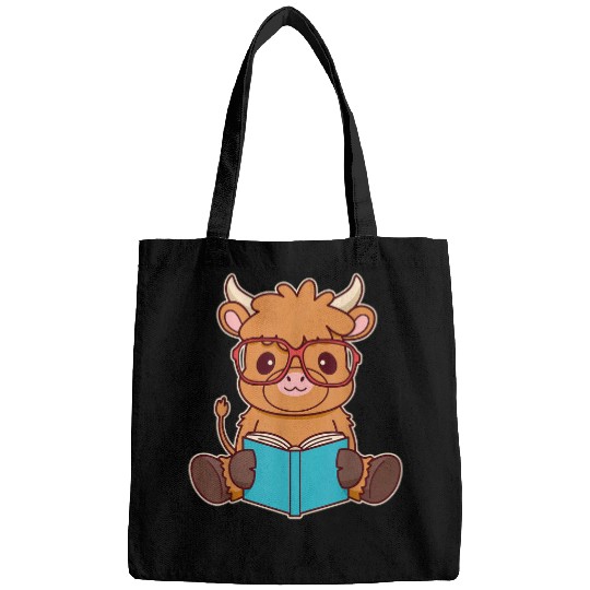 Cute Scottish Highland Cattle Reading A Book Book Lover Bags