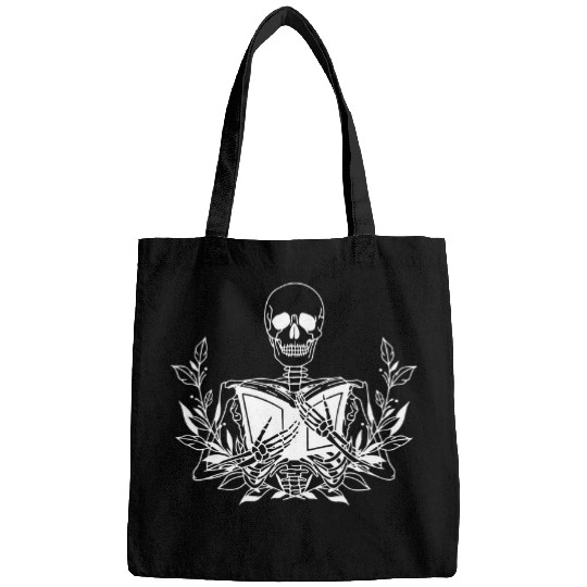 Skeletons Reading Book Bookworm Reader Funny Costume Bags