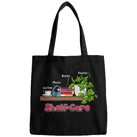 Cute Shelf Care Books Coffee Plants Music Self Reflection Bags