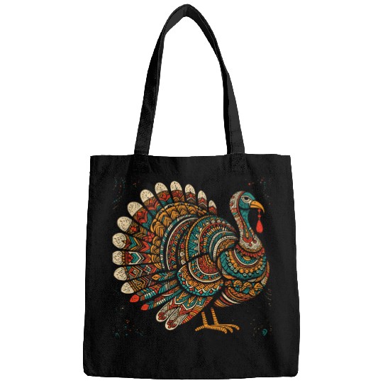 Cool Thanksgiving Turkey Bird in Ethnic Art Style 2 Bags