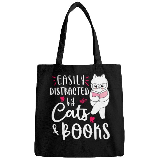 Easily Distracted by Cats and Books Cat Book Lovers Gift Bags