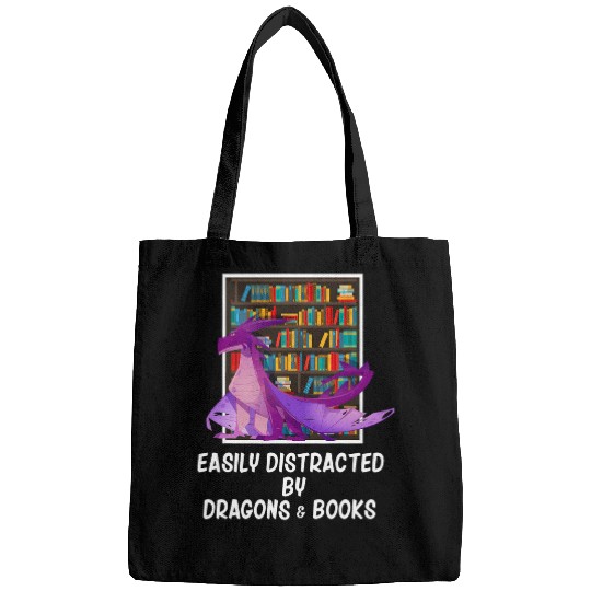 Easily Distracted By Dragon Books Nerd Dragon Fantasy Book Bags