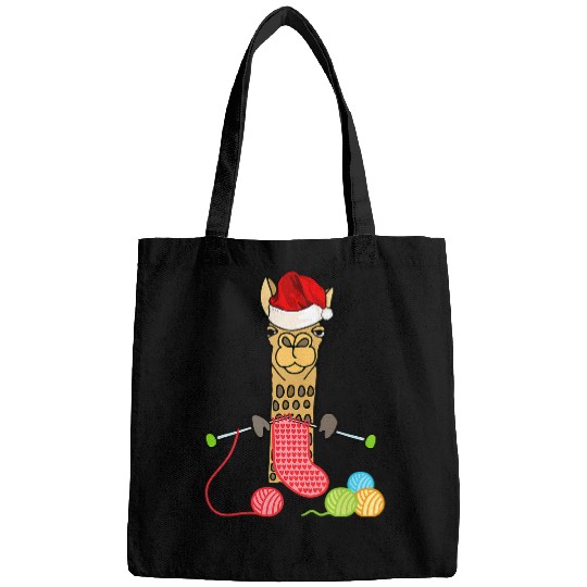 Funny Llama Knitting Christmas Llama Claus Gift Bags