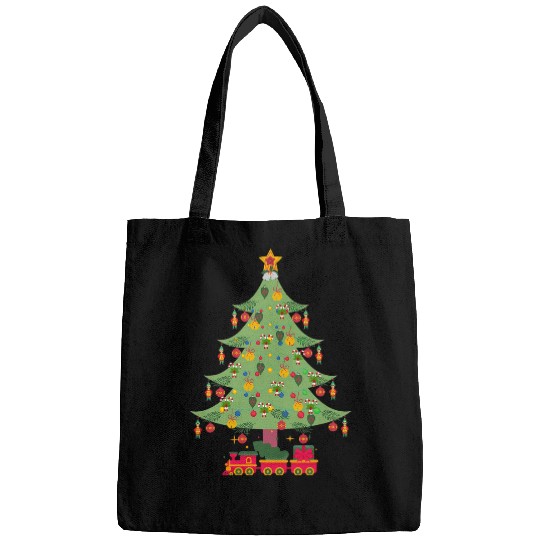 Decorated Christmas Tree Ornaments Elf Candy Canes Train Bags