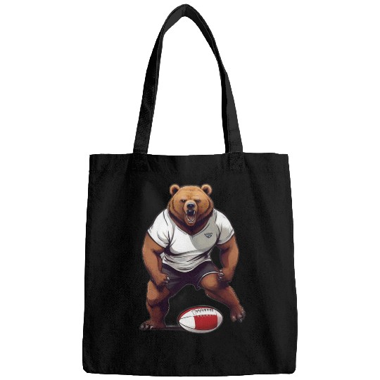 Grizzly Bear Playing Rugby Intense Grizzly Bear Rugby Player Bags