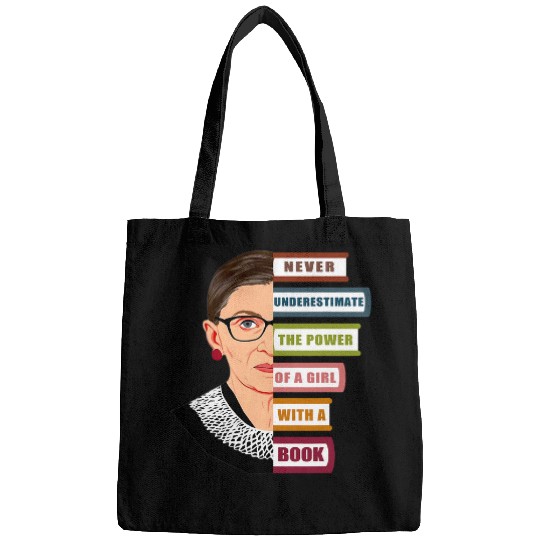 RBG Quote With Book and Women Feminist Ruth Bader Ginsburg Bags