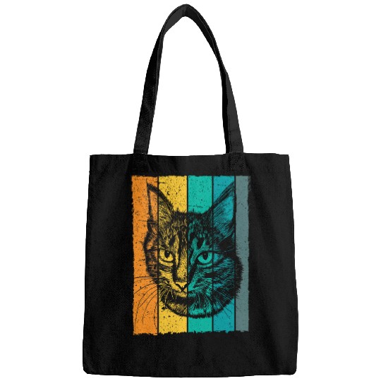 Cat face drawing retro Bags