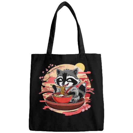 Kawaii Raccoon Eating Ramen Bowl Japanese Noodle Cup Funny Bags
